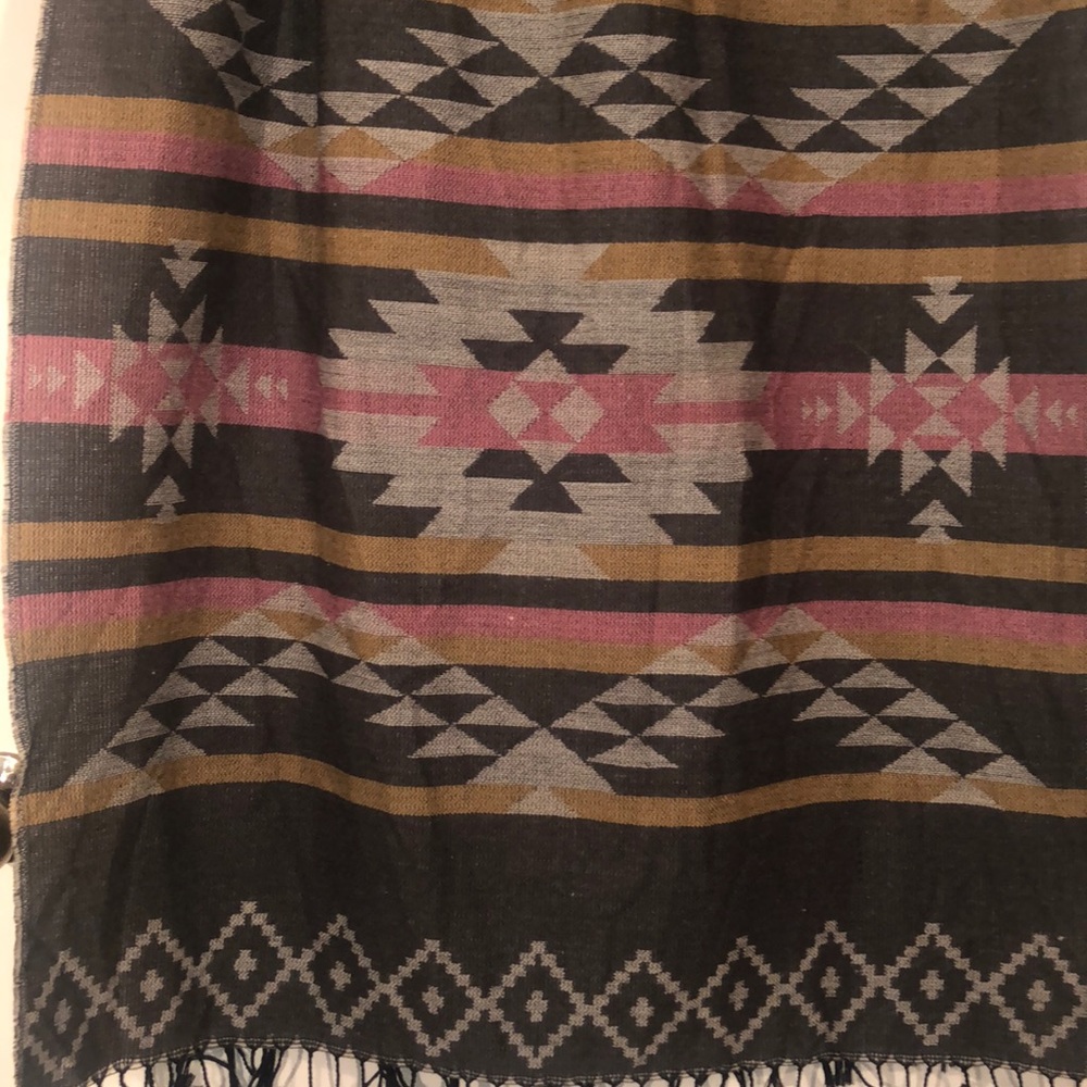 Aztec style scarf with frayed edges pretty colors